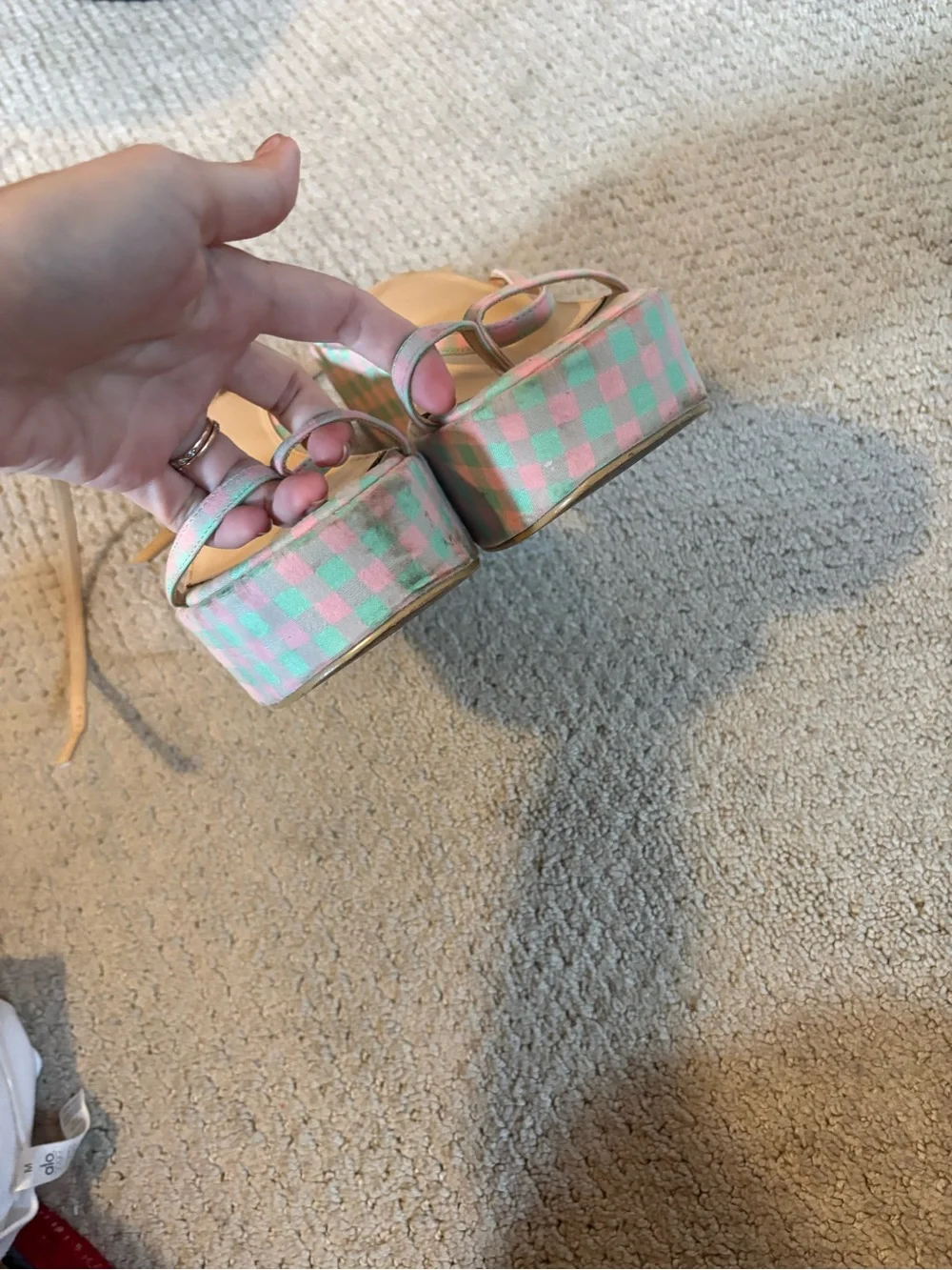 Urban Outfitters Pink & Green Check Platform Sandals